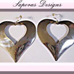 Large Silver Tone Heart Design Dangle Earrings For Teens/Women Gift